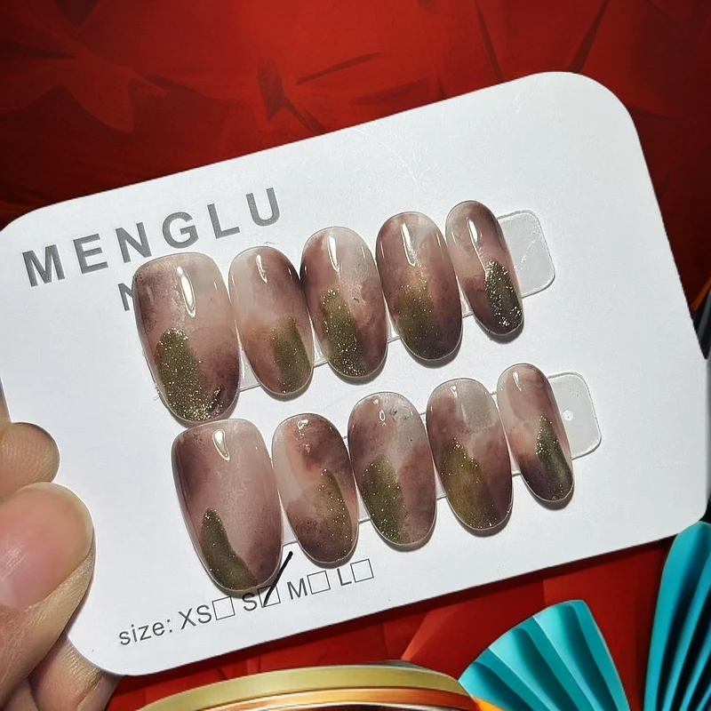 琥珀 纯手工穿戴甲十片装