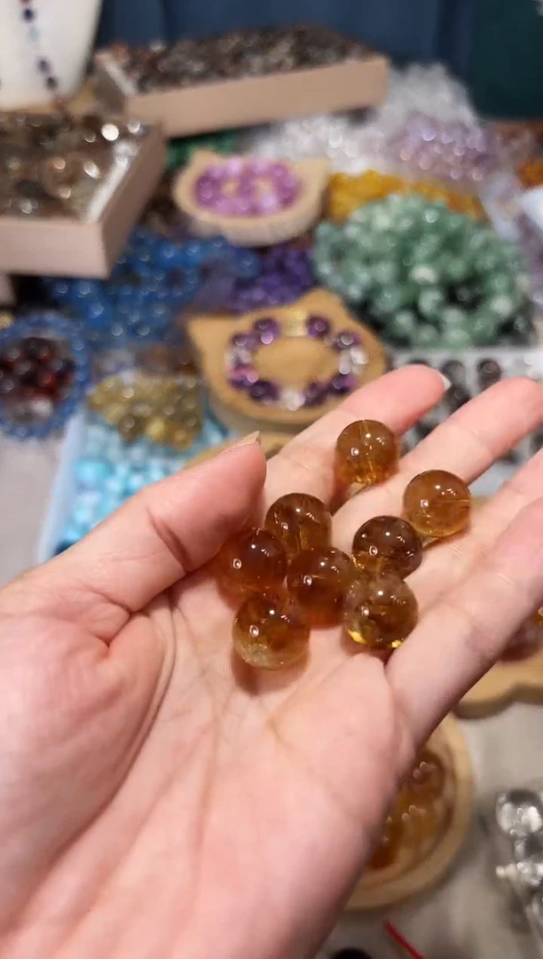 水晶手串未镶嵌T65黄塔晶圆珠宽卡13单颗