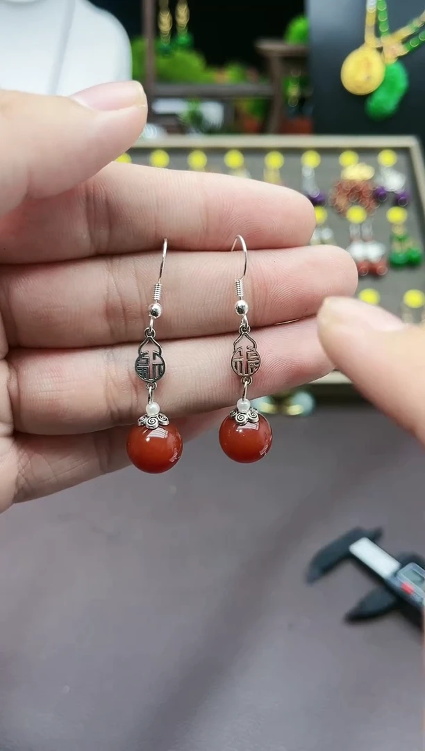 【闪购商品】南红玛瑙耳饰银S925镶嵌230000