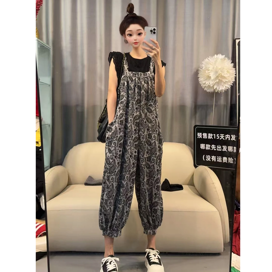 【文乐乐】夏季新款韩版个性重工提花时尚休闲潮流百搭背带裤82270