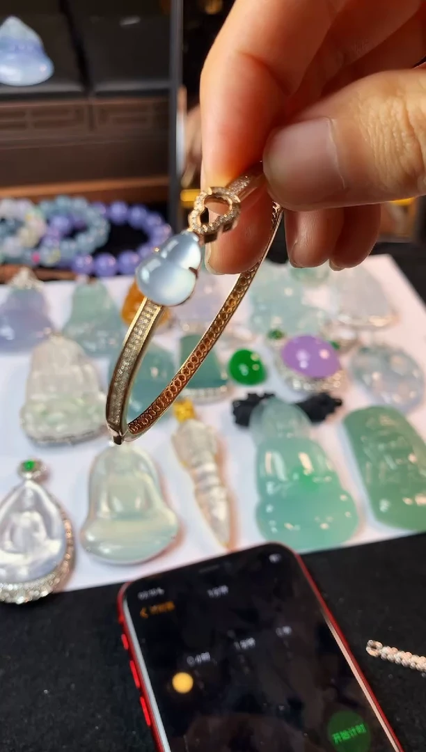 18K金镶嵌定制翡翠小**～4043毛货不退不换