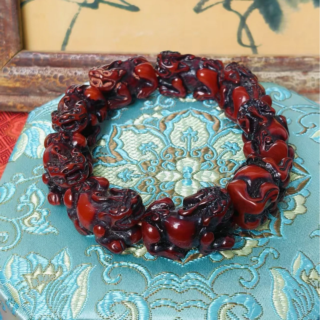 非金属项链 柒国风复古红貔貅手串