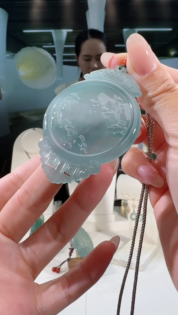 翡翠未镶嵌吊坠(不含链)山水牌