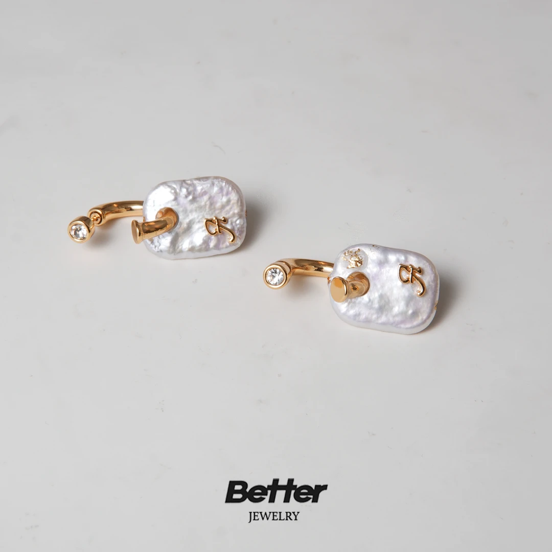 铜合金合成锆石耳饰 TB318 MARBLE LEO 两戴法式巴洛克耳钉