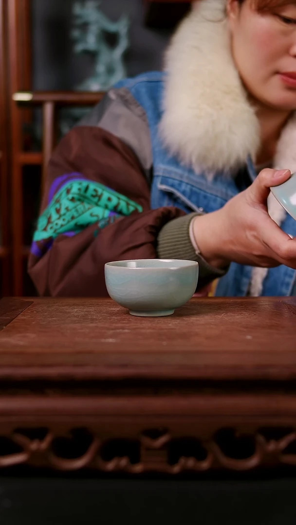 杯子陶青霁汝窑仿古釉   微瑕