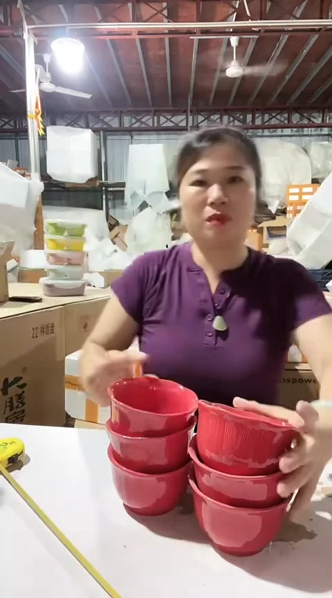 瑕疵红色米饭碗六个