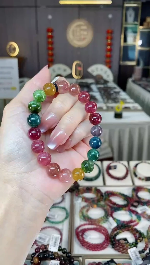 未镶嵌冰透体老矿碧玺色标单圈手串10mm+碧玺多样性发一条hon
