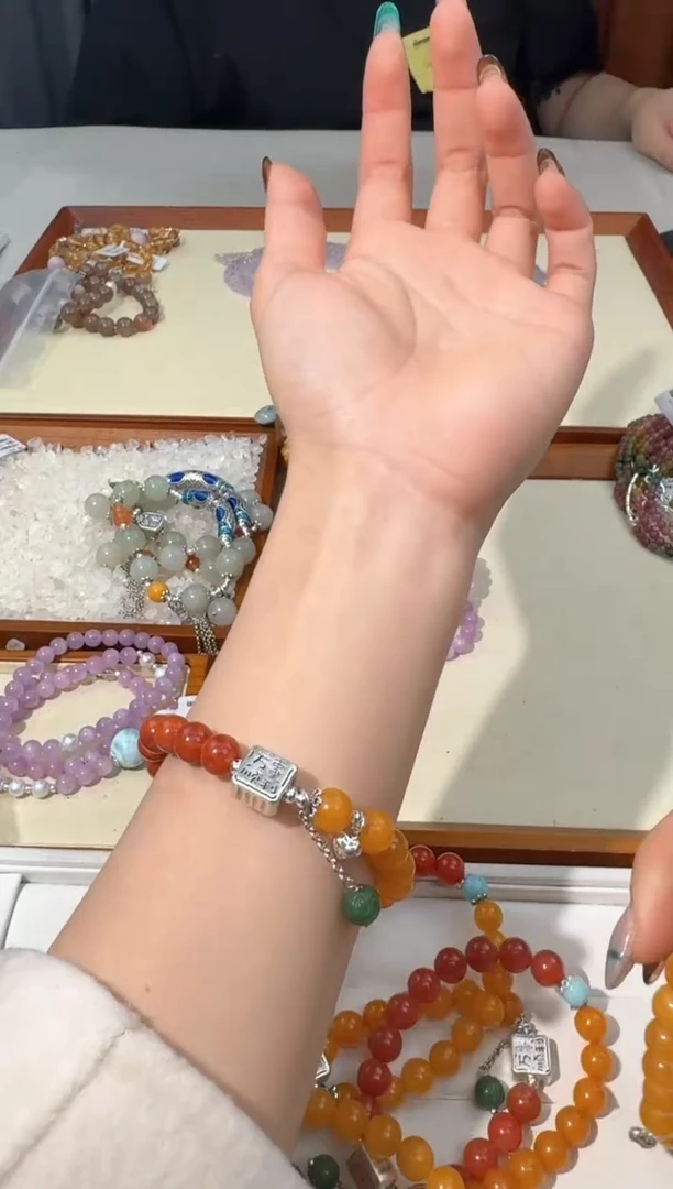 【闪购商品】蜜蜡手链银S925镶嵌A048南红蜜蜡双拼款