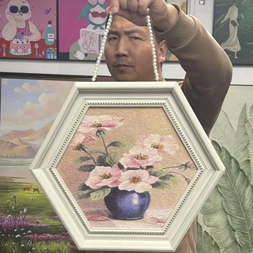 美式装饰画餐厅复古花卉挂画饭厅餐桌背景墙壁画六边