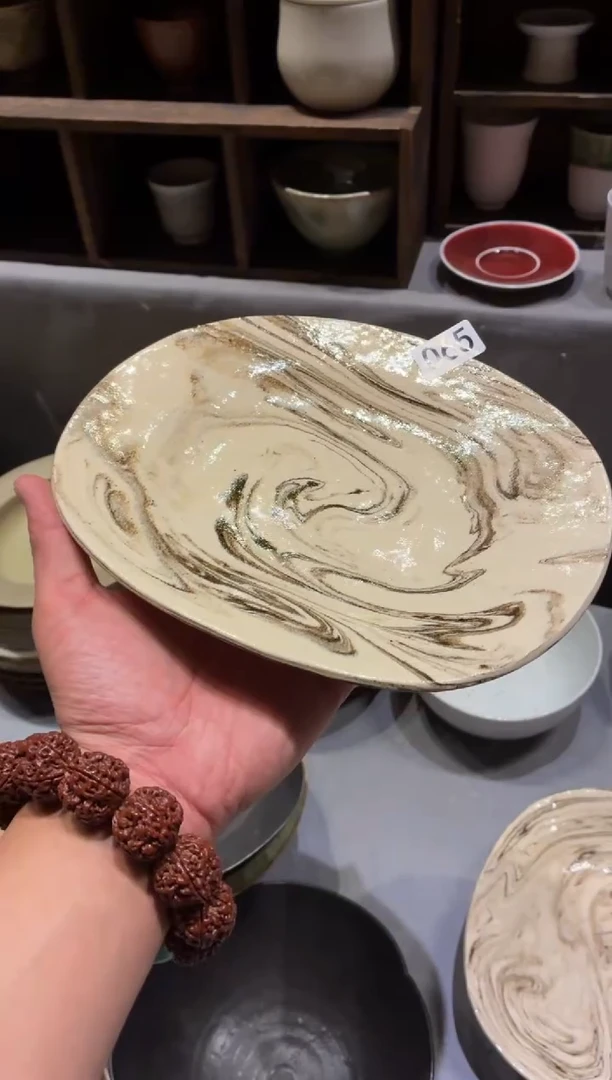 瓷片S****g65 绞胎泥椭圆盘1个