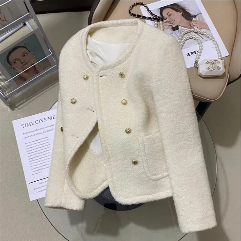 米色气质百搭小香风毛呢短外套女秋冬2025新款设计感时尚潮流上衣
