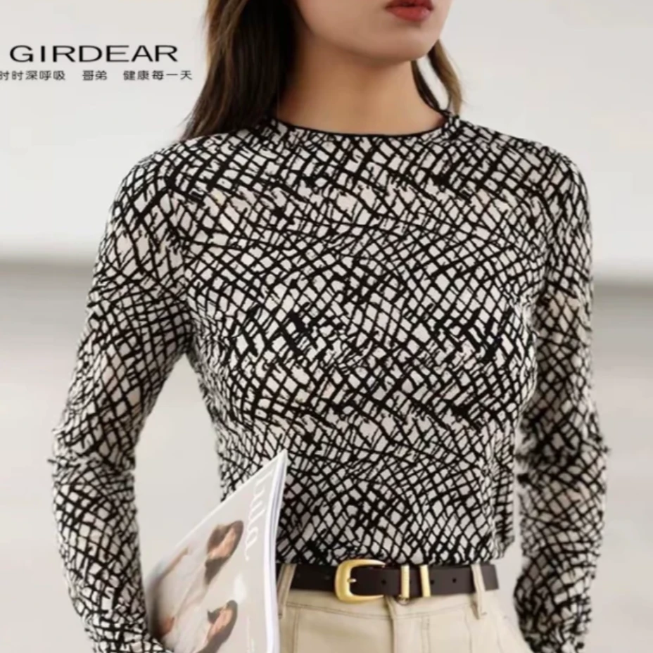 GIRDEAR/哥弟 毕加索线条| 白丝网纱面料印花长袖衬衫1300909