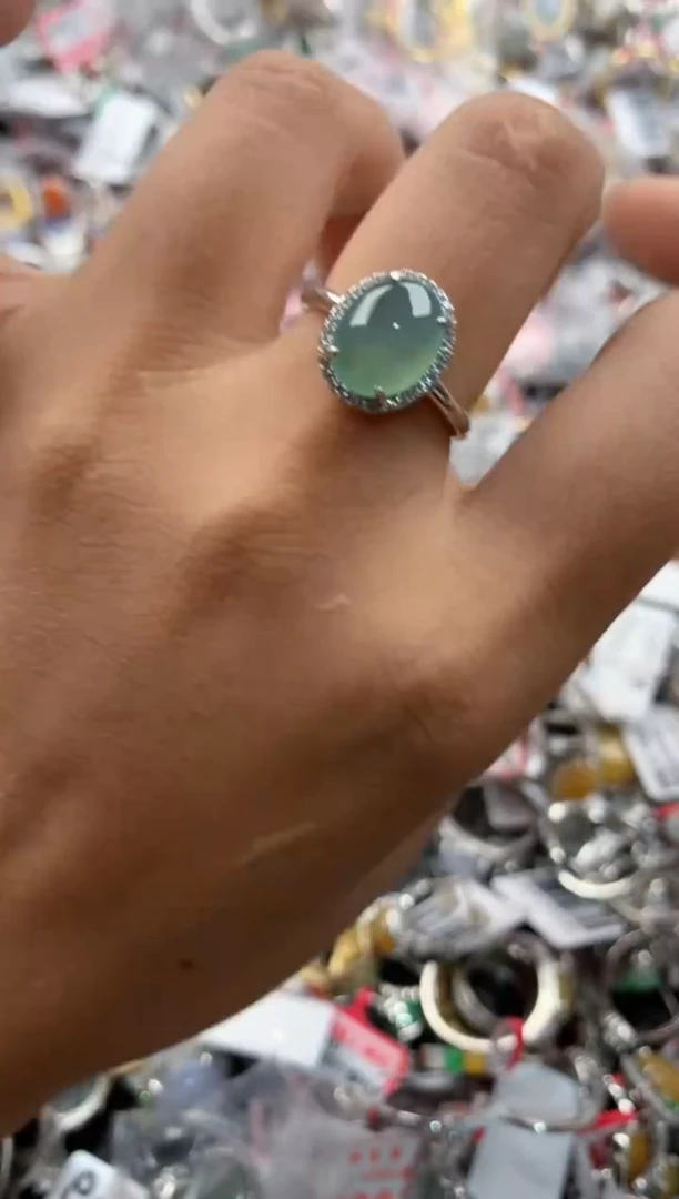 银S925镶嵌戒指翡翠12             9