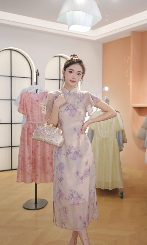 【送运费险】M1606 夏季新款两件套高档洋气新中式收腰显瘦连衣裙女