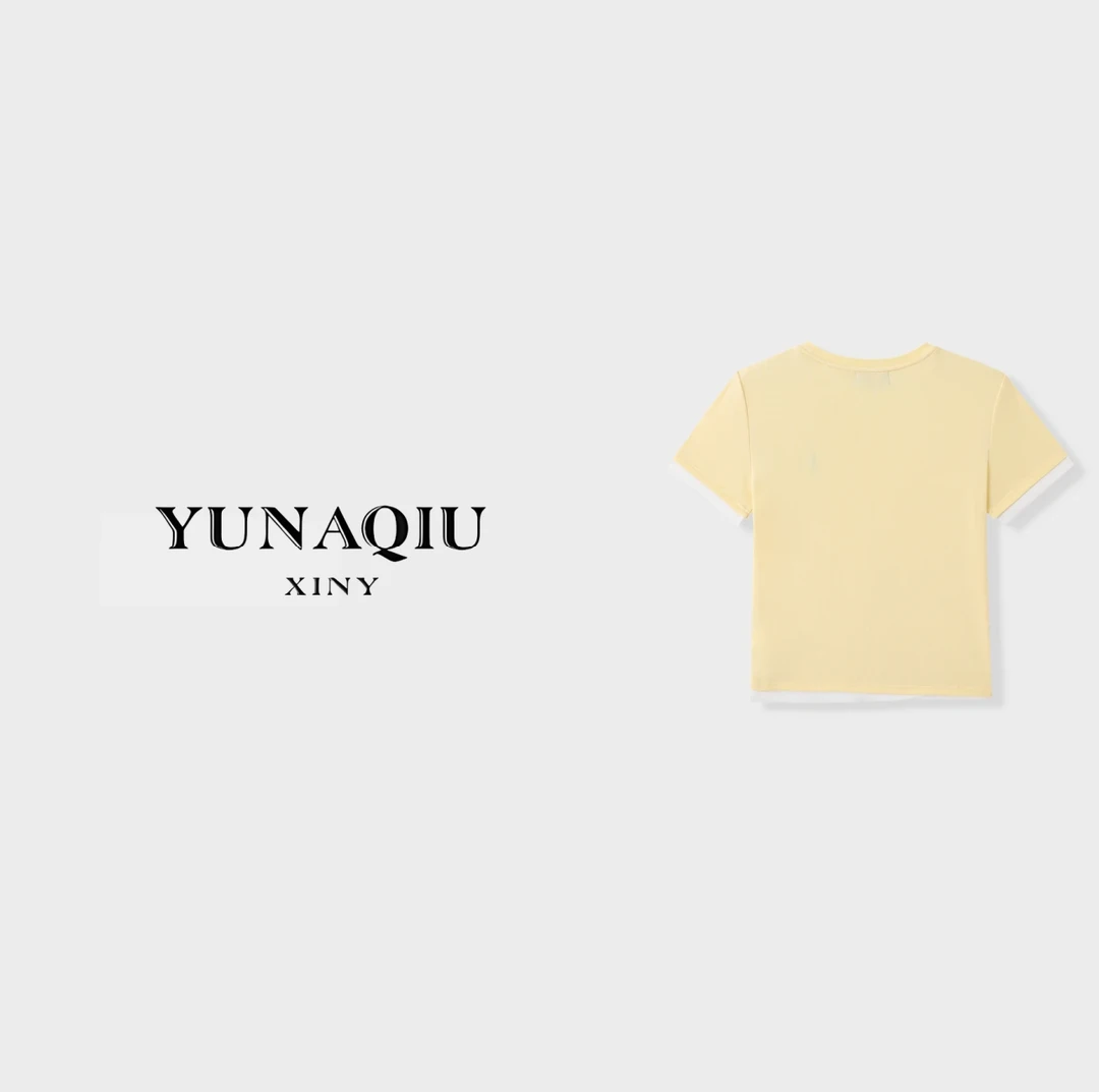 YUNAQIU 蓝色字母印花圆领T恤-9279