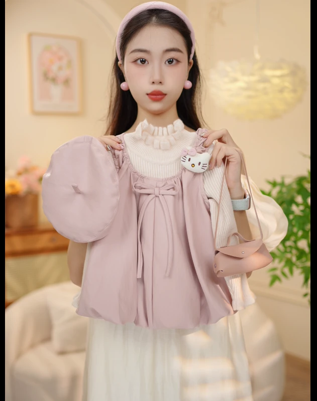 秋季新品女童时尚美拉德背心花苞裙加厚洋气秋款裙子套装XY25100