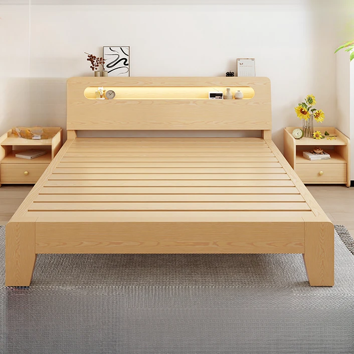 2025年实木床双人床1.8m现代简约简易1.2m出租屋1米5储物单人床