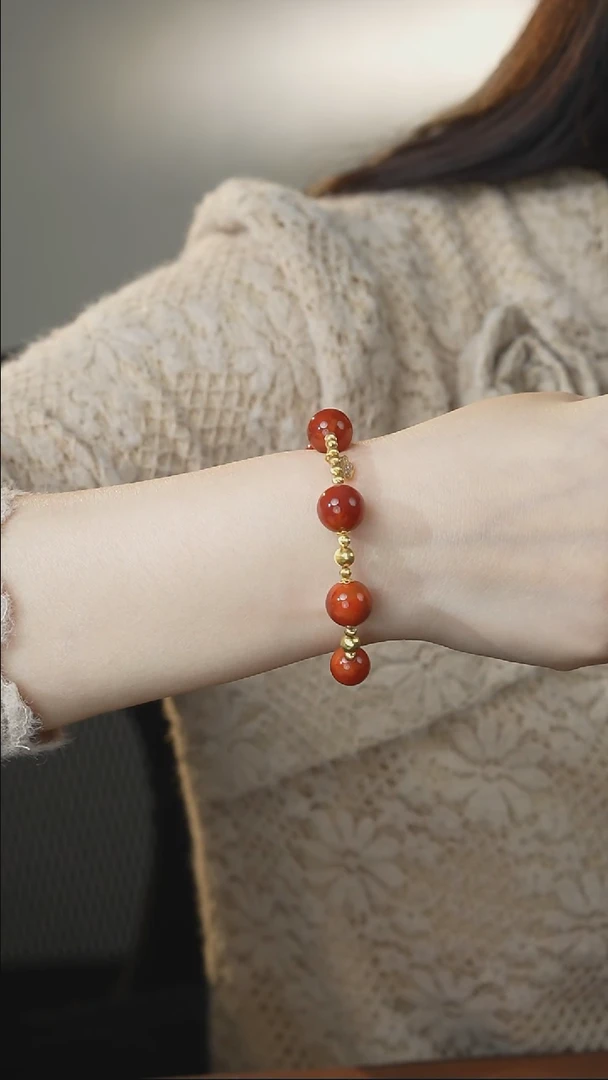 【闪购商品】南红玛瑙手链18K金镶嵌南红高货火焰纹