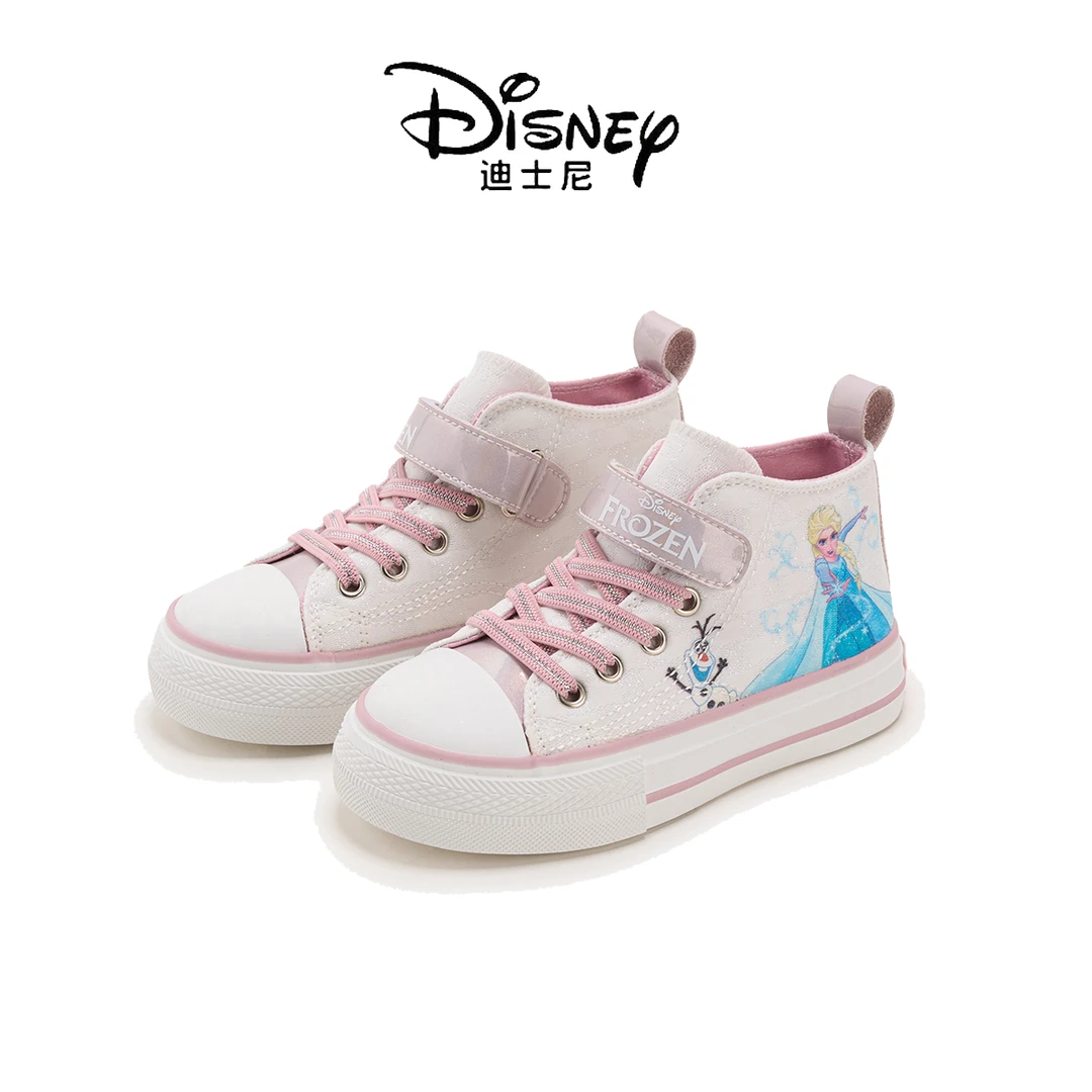 迪士尼童鞋2025春款女童中大童休闲时尚爱莎公主软底高帮帆布鞋