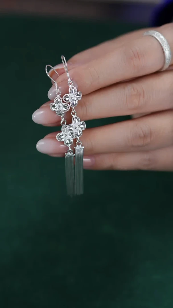 珐琅足银新款双茶花耳环