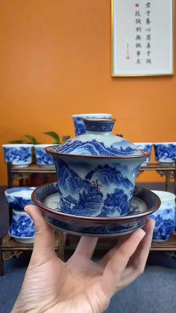 陶瓷左****烟景德镇釉下青花八件套＋两个客杯