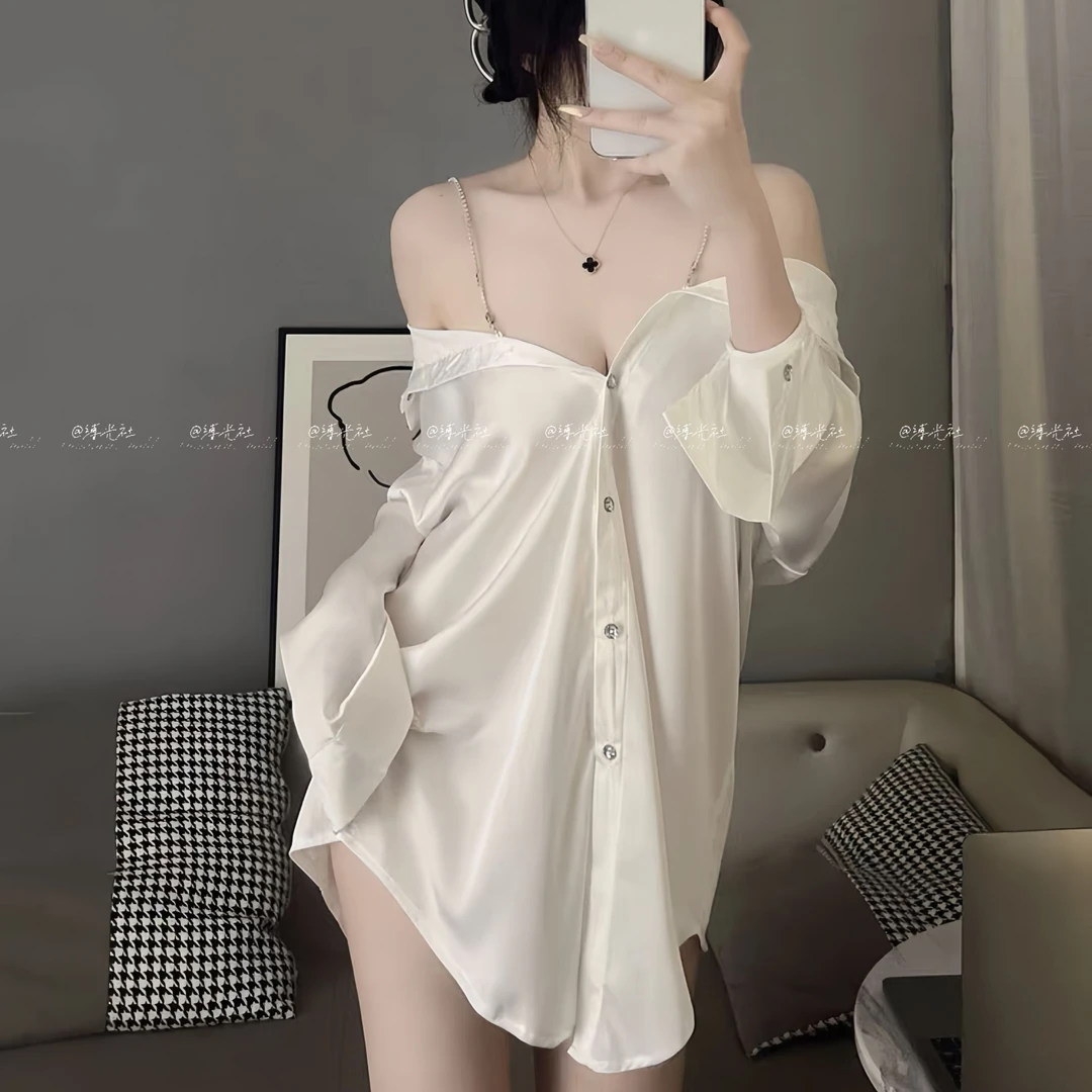 缚光社惹火衬衫（不透版）可外出大码纯欲缎面可外穿性感睡衣显瘦