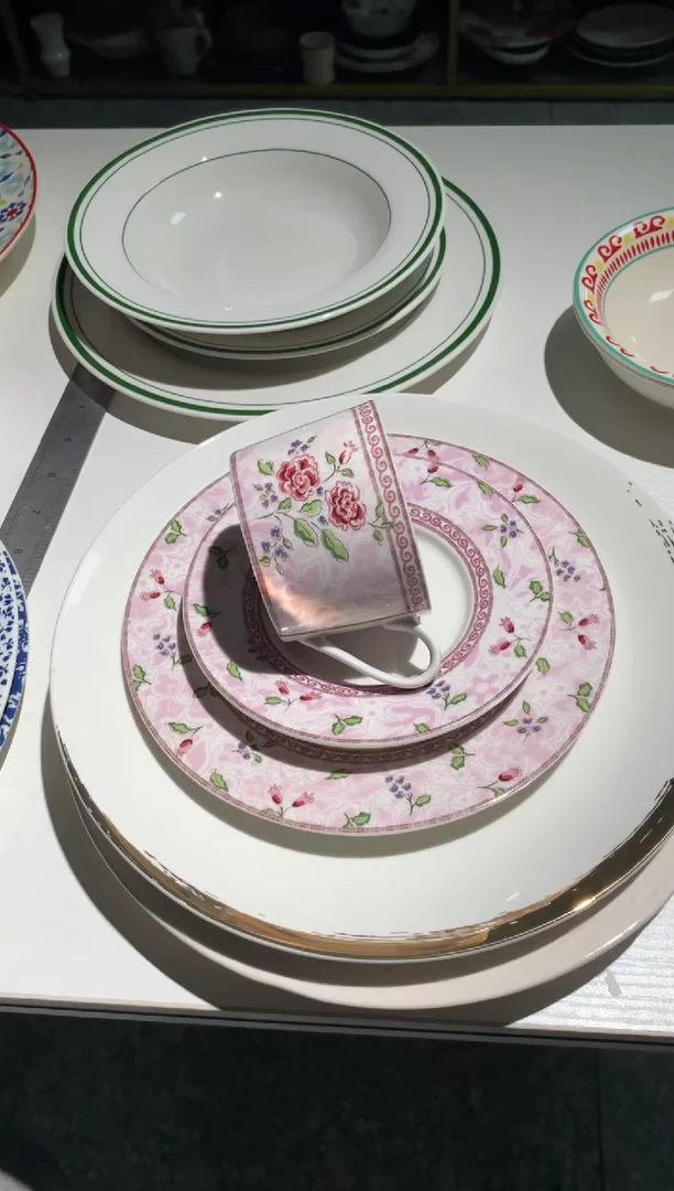 瓷片陶瓷原单CC325餐具英粉3件套