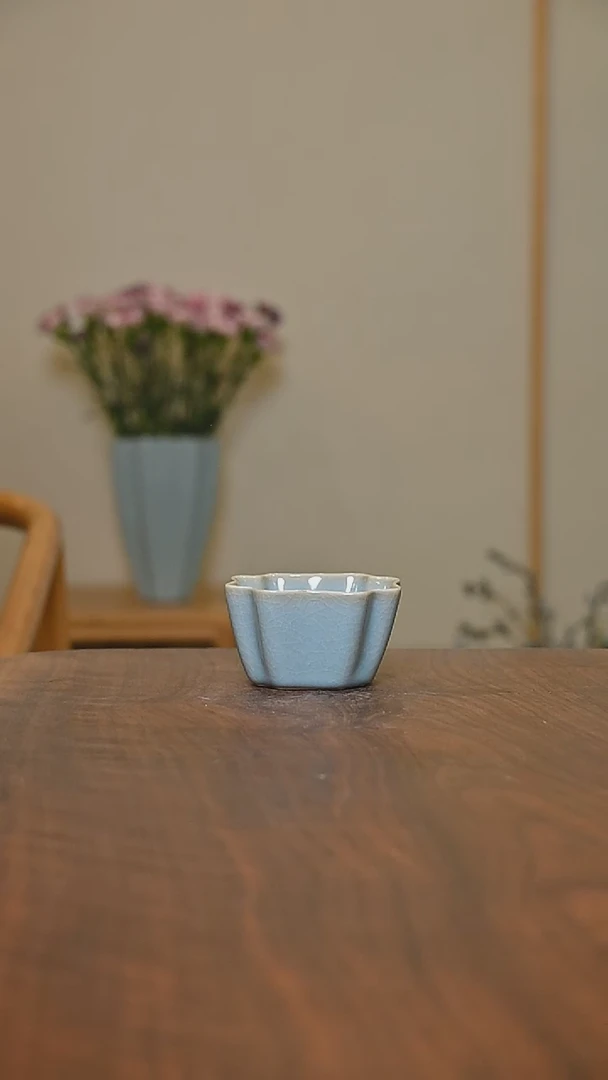 四方杯 天青 微瑕 朱家汝窑款