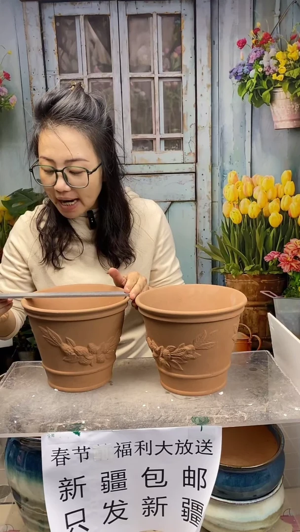 【闪购商品】红陶红陶敞口陶盆2个装