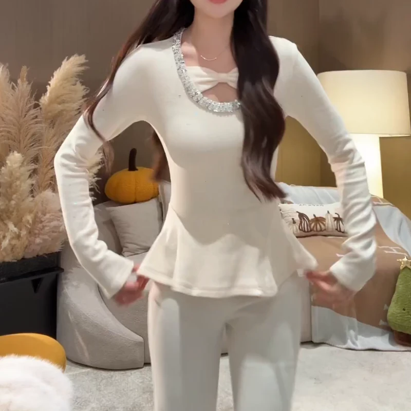 冬季时尚百搭设计感烫钻气质法式拼接蝴蝶结上衣LK2508675