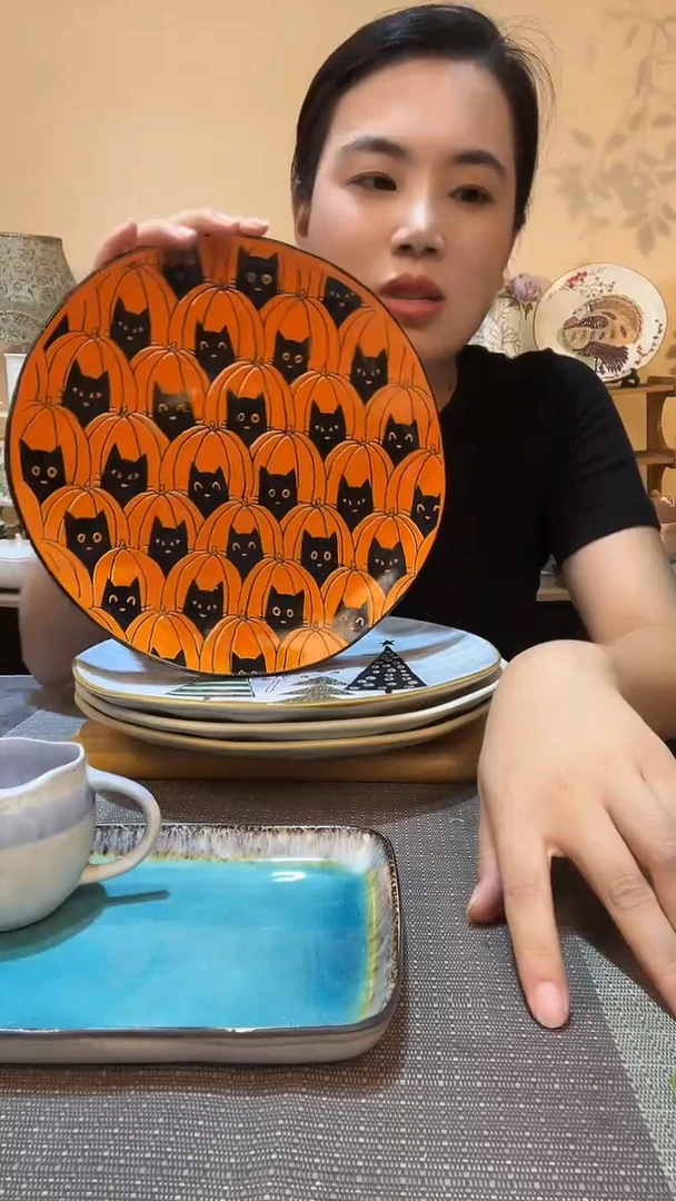 瓷片11英寸南瓜猫咪异形盘 微瑕介意我