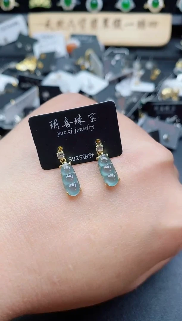 银S925镶嵌翡翠耳饰508