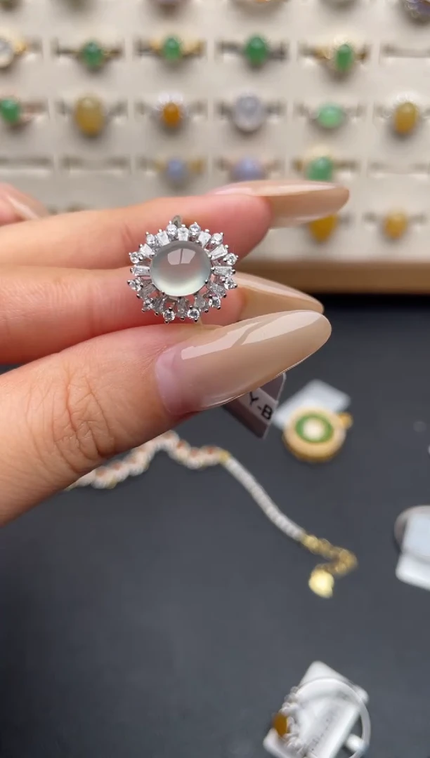 银S925镶嵌戒指翡翠一物一证一礼盒