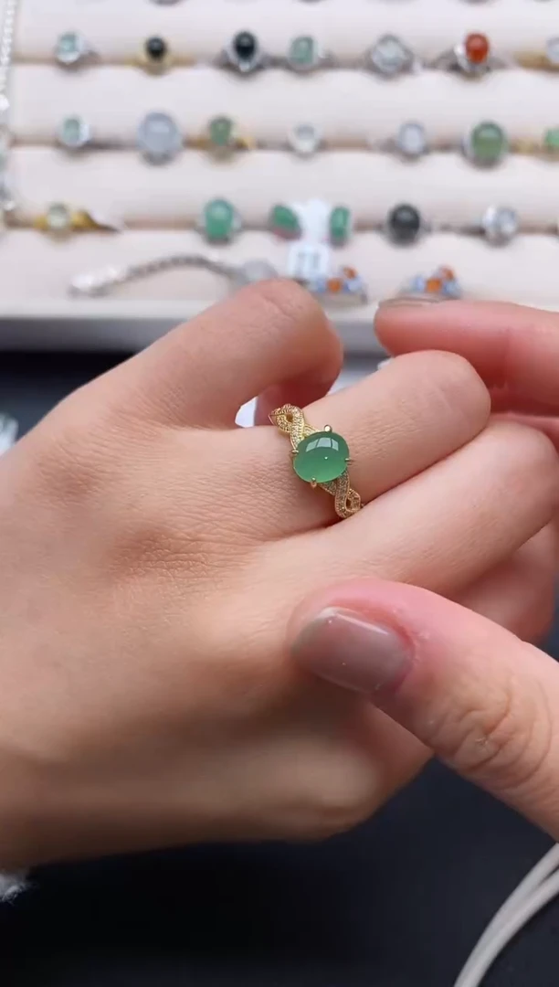 银S925镶嵌戒指翡翠222222+10