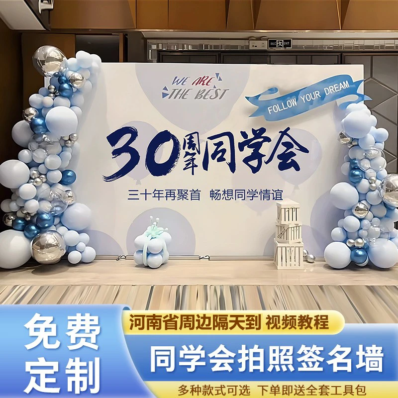 毕业周年庆同学聚会布置装饰酒店签到场景氛围气球拍照背景墙kt板