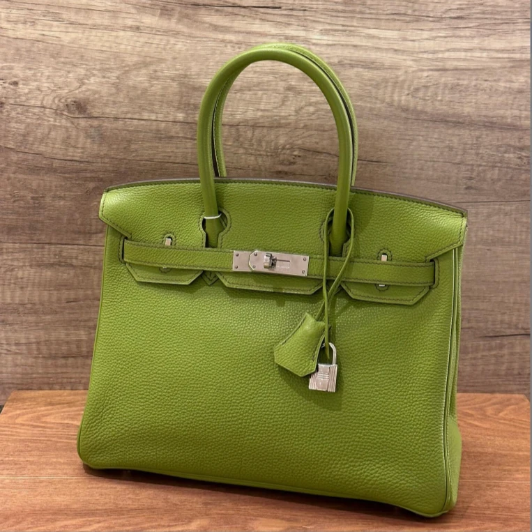 99新 Hermes/爱马仕 birkin30茴香绿银扣togo皮J手提包