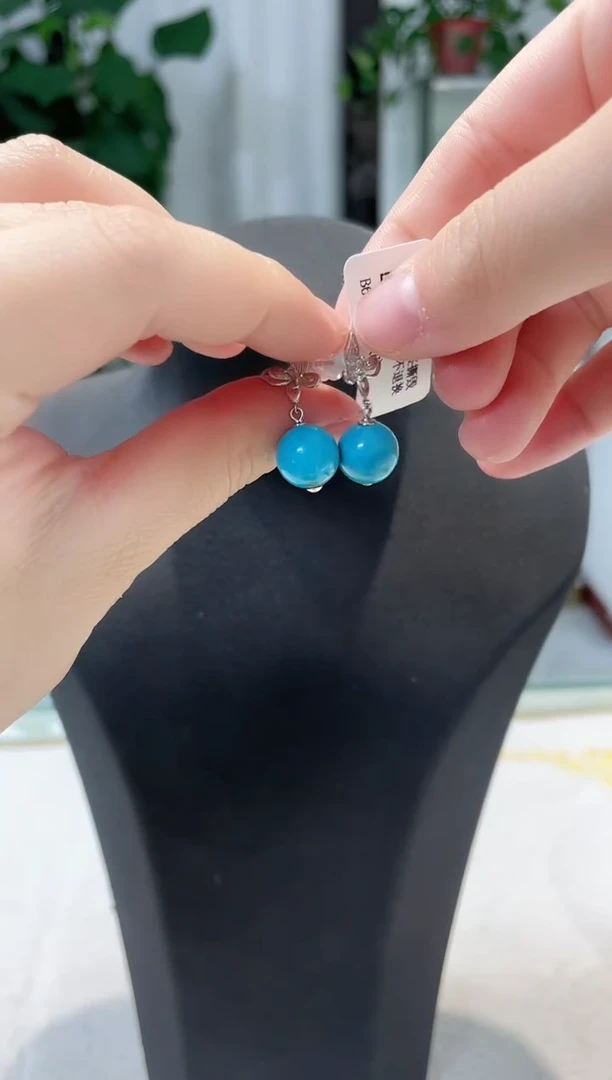 银S925镶嵌绿松石耳环发货一件