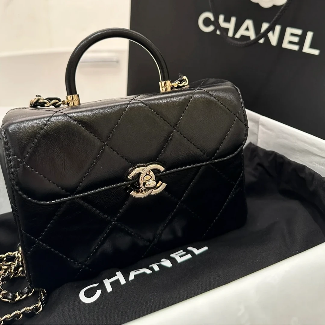 99新 Chanel/香奈儿 蔚蓝/23K 黑金牛 中号 医生包