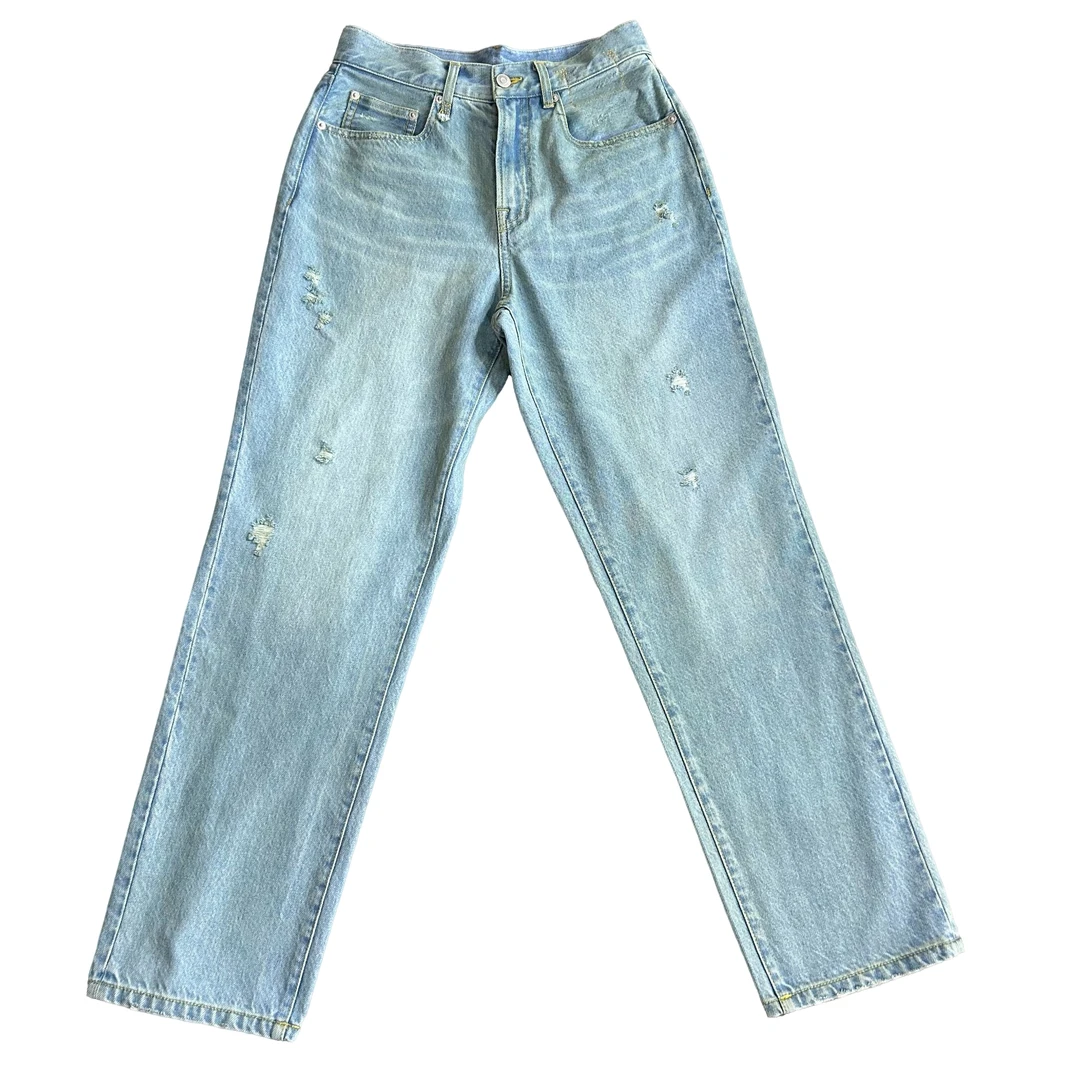 EANSSY G秋冬罘蠡浅蓝色小破洞牛仔裤烟管裤三店NA2505C043