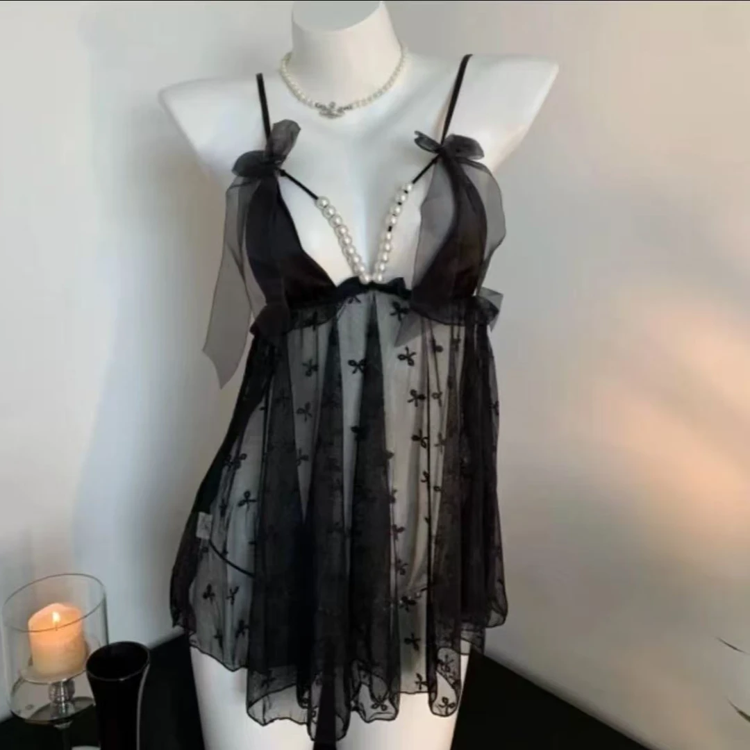 520小野猫性感睡衣【ZB】新款约会战袍纯欲诱惑睡衣珍珠装饰睡衣