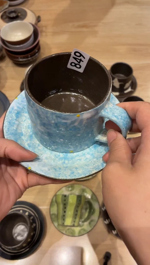 瓷片琦*849手绘蓝咖啡杯1套