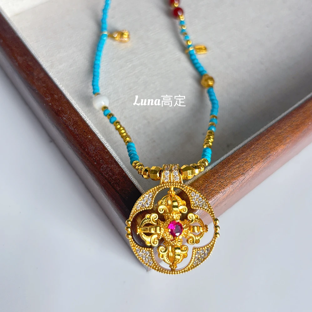 铜合金合成锆石项链 Luna定制0488古法旋转两面可戴时尚长项链