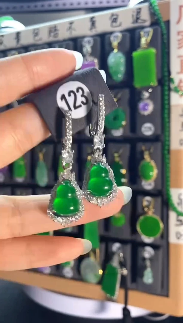 翡翠银S925镶嵌耳饰123...