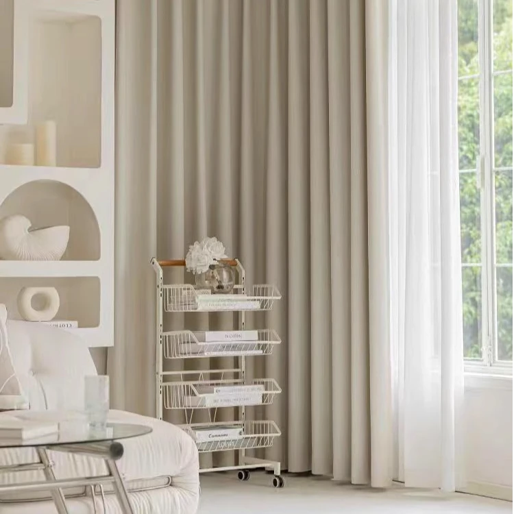 T02奶茶色加厚雪尼尔丝线窗帘客厅卧室阳台全遮光双面窗帘成品