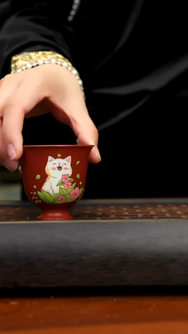 【闪购商品】紫砂茶壶大红袍高足猫咪杯