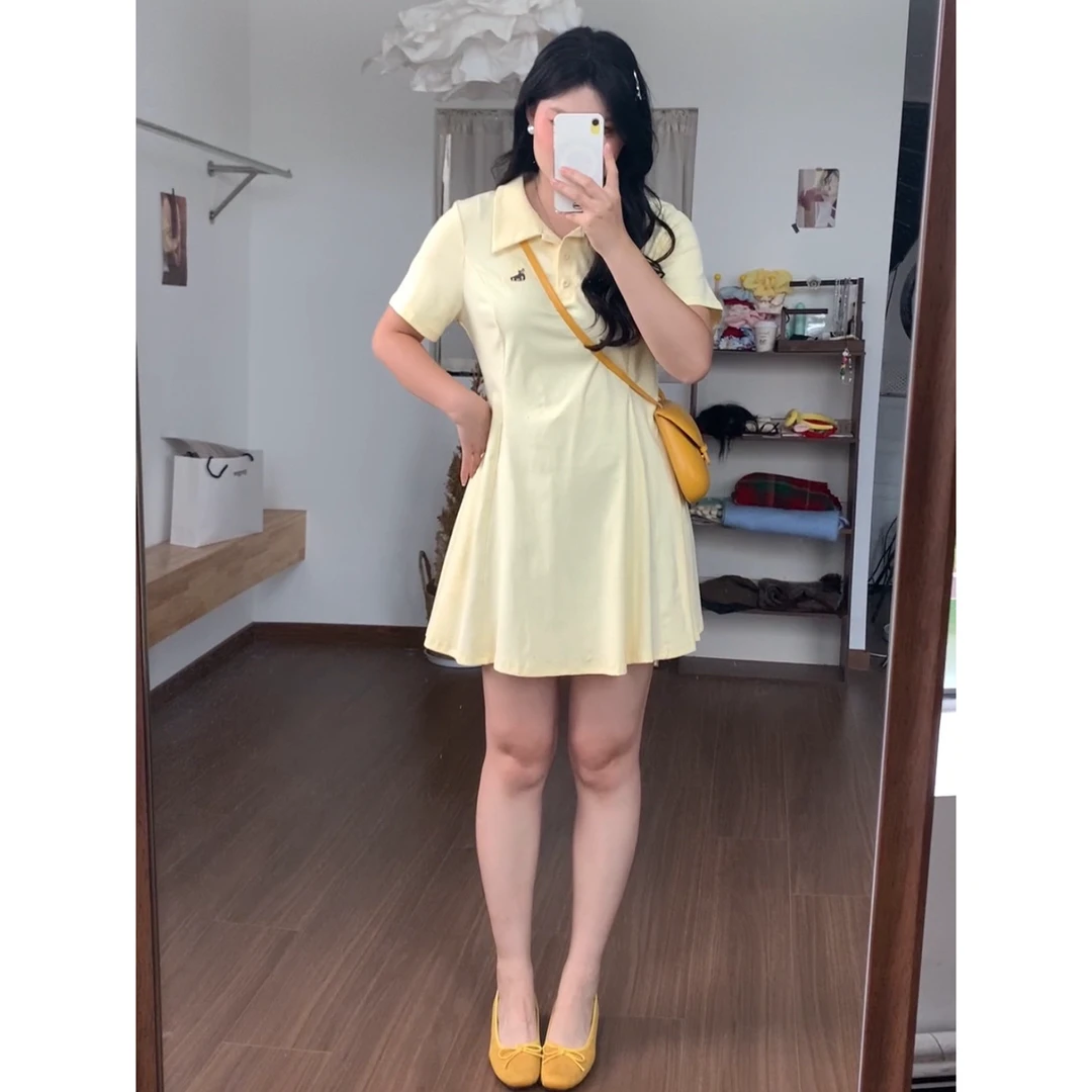 大码学院风卡通刺绣收腰连衣裙女夏季胖mm显瘦减龄气质短袖裙子