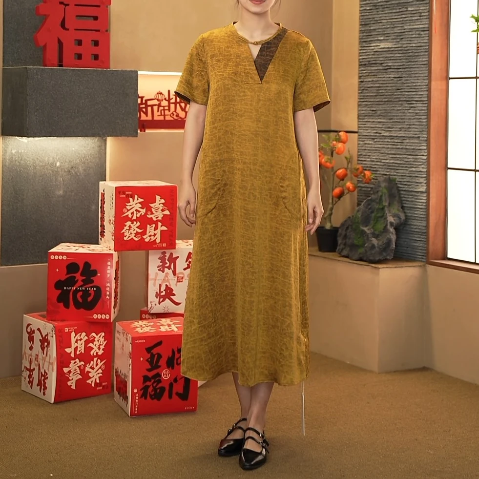 小师妹100%桑蚕丝香云纱缎龟连衣裙（9991）