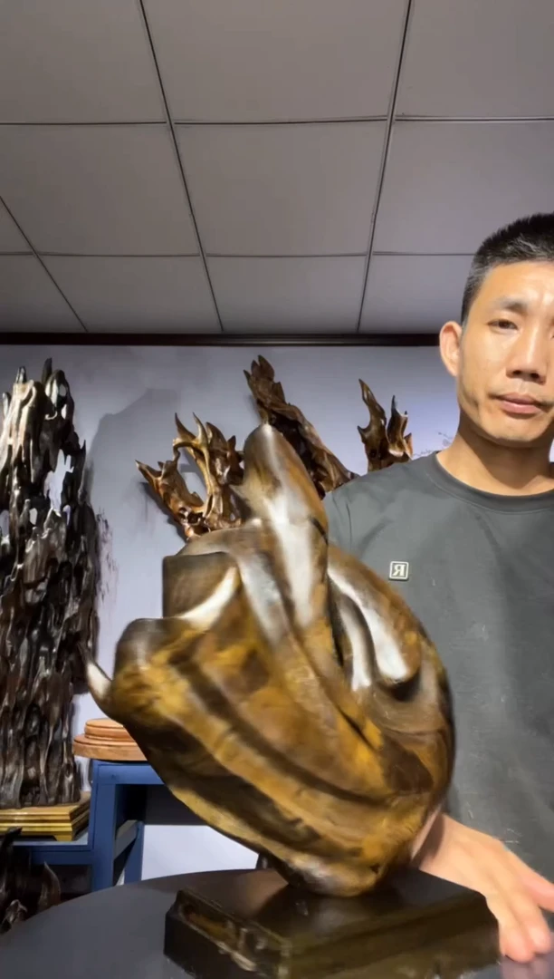 金丝楠木雕款彼*花金丝楠木工艺品摆件