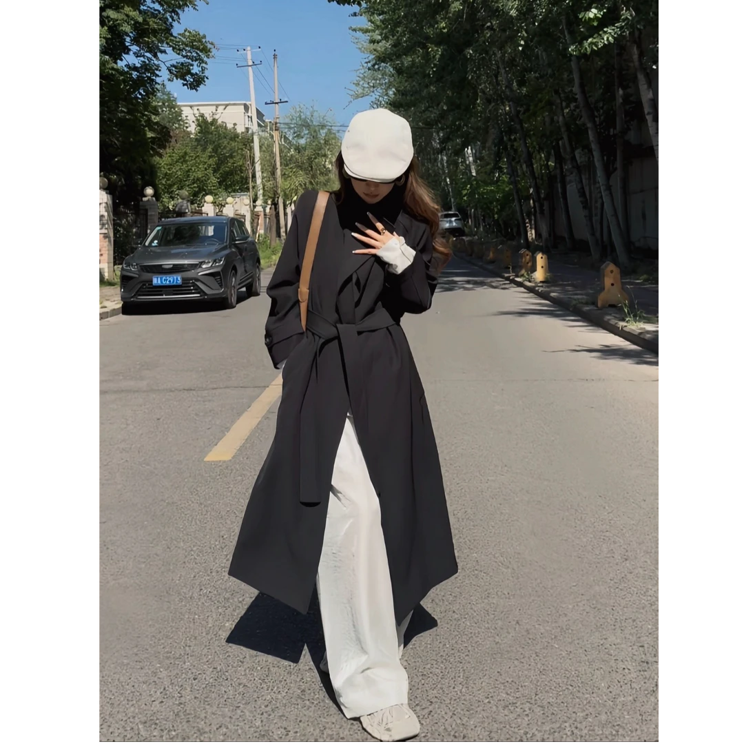 风衣外套女2025春秋新款长款垂感英伦风百搭双排扣收腰气质大衣