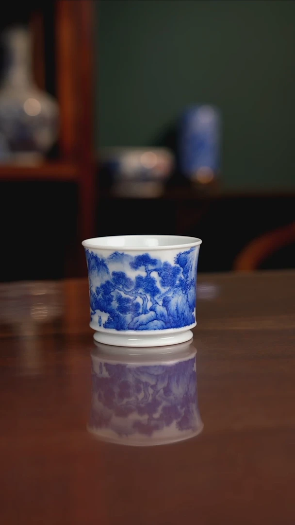 晓月窑青花山水主人杯